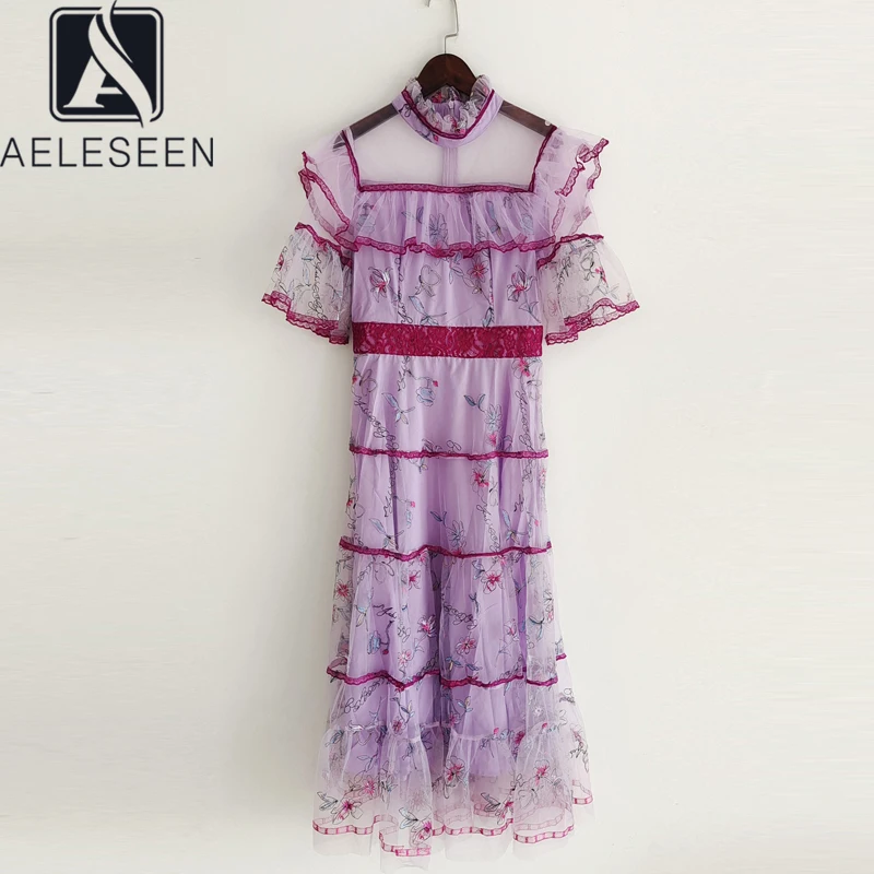 AELESEEN Runway Fashion Summer Women Dress Designer Flower Embroidery Purple Ruffles Mesh Elegant Party Holiday Dress
AELESEEN Runway Fashion Summer Women Dress Designer Flower Embroidery Purple Ruffles Mesh Elegant Party Holiday Dress