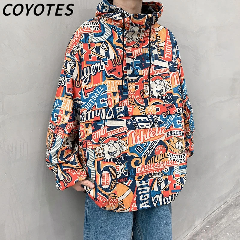 COYOTES Mens Jackets Coats Zip Up Graffiti Hooded Jacket Men Overcoat Hip Hop Streetwear Loose Hedging Personality Coat
COYOTES Mens Jackets Coats Zip Up Graffiti Hooded Jacket Men Overcoat Hip Hop Streetwear Loose Hedging Personality Coat