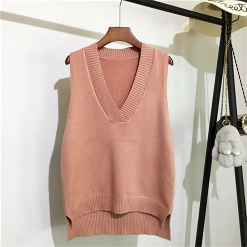 Solid V-neck Knitted Vest Women Loose Sleeveless Sweater Vest Autumn And Winter New Korean Wild Casual Pullover Khaki Jumper
Solid V-neck Knitted Vest Women Loose Sleeveless Sweater Vest Autumn And Winter New Korean Wild Casual Pullover Khaki Jumper