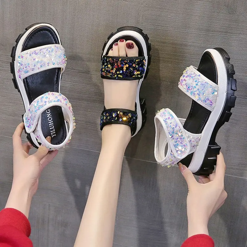 Woman Sandals Gladiator Platform Sequin Flat Roman Sandals Velcro Open-toe Outdoor Chunky Women Shoe High Quality Casual Sandals
Woman Sandals Gladiator Platform Sequin Flat Roman Sandals Velcro Open-toe Outdoor Chunky Women Shoe High Quality Casual Sandals