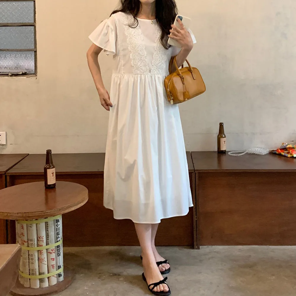 2021 Summer New Retro Lace Stitching Puff Sleeve Loose Women's Dress Solid Color Casual Temperament Round Neck Hot Sale
2021 Summer New Retro Lace Stitching Puff Sleeve Loose Women's Dress Solid Color Casual Temperament Round Neck Hot Sale