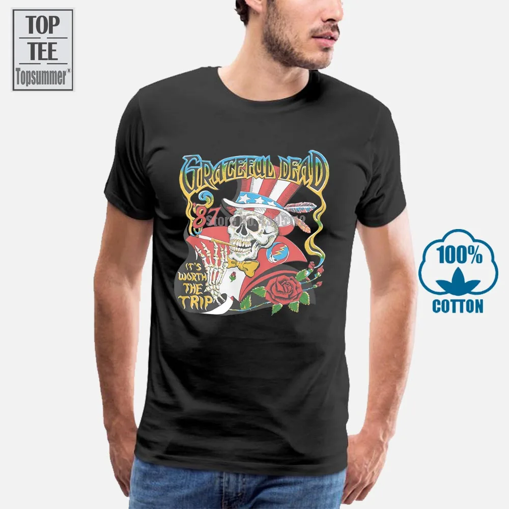 

T Shirt Design Template Crew Neck Men Short Sleeve Gift Grateful Dead Worth The Trip Shirts