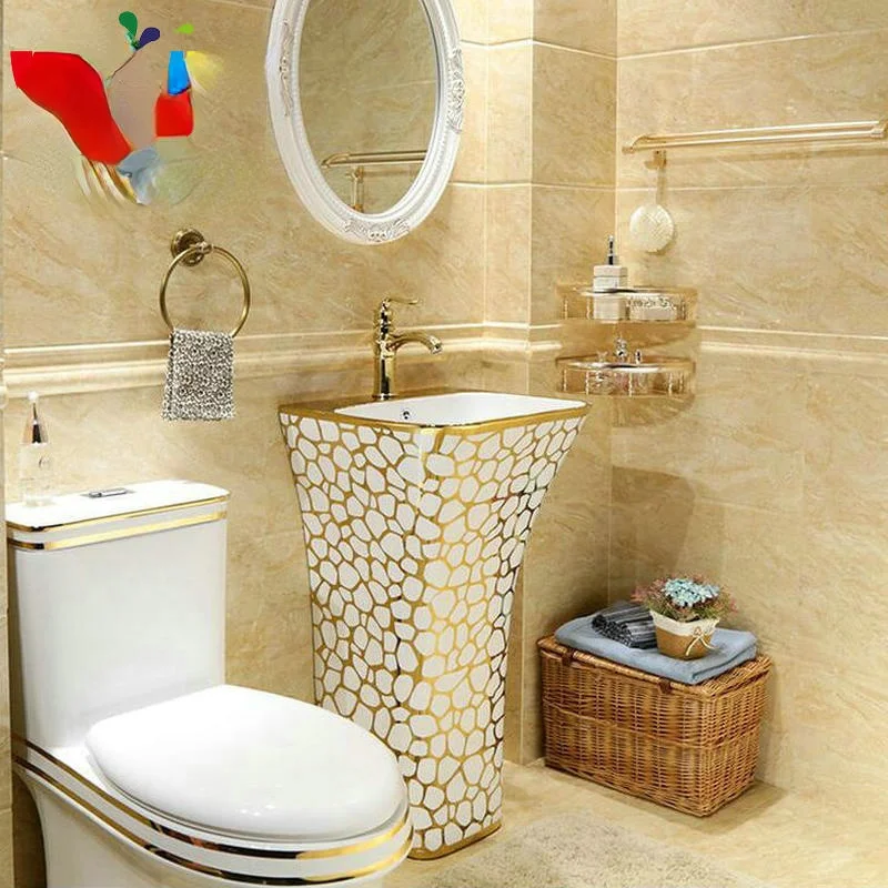 

Mozaika złota wspaniała prostokątna umywalka ceramiczna umywalka do łazienki ze stojakiem umywalka z przelewem