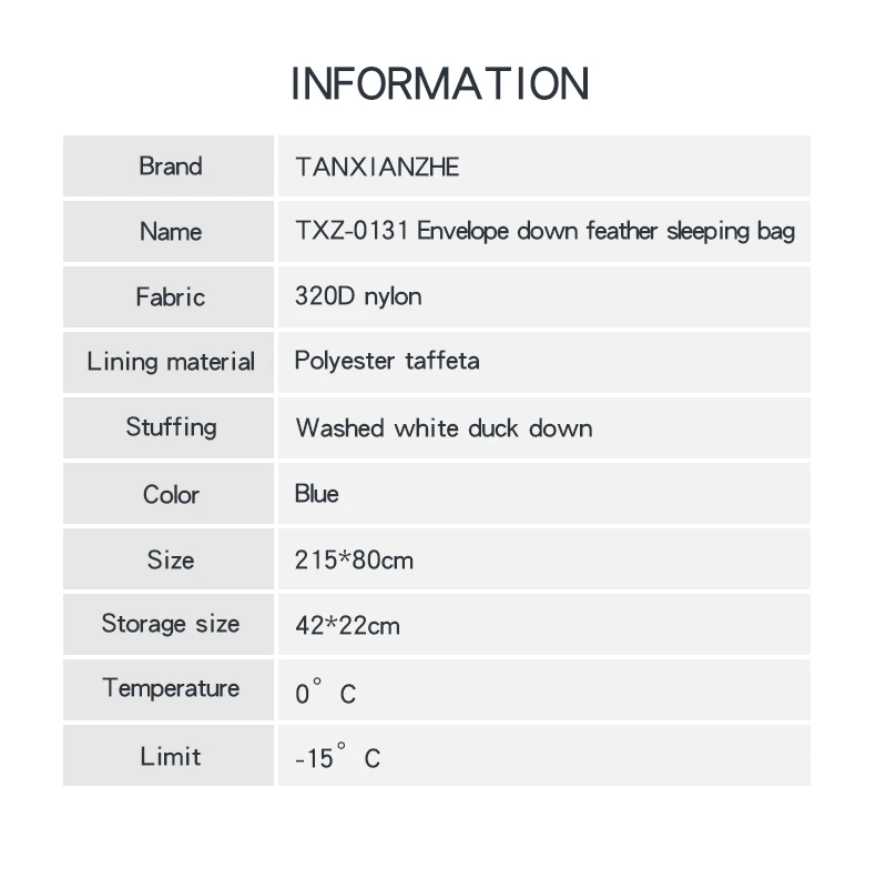 TXZ Single Person Down Duck Outdoor Adult Winter Sleeping Bag Camping Warmth Envelope Sleeping Bag 0131 
TXZ Single Person Down Duck Outdoor Adult Winter Sleeping Bag Camping Warmth Envelope Sleeping Bag 0131