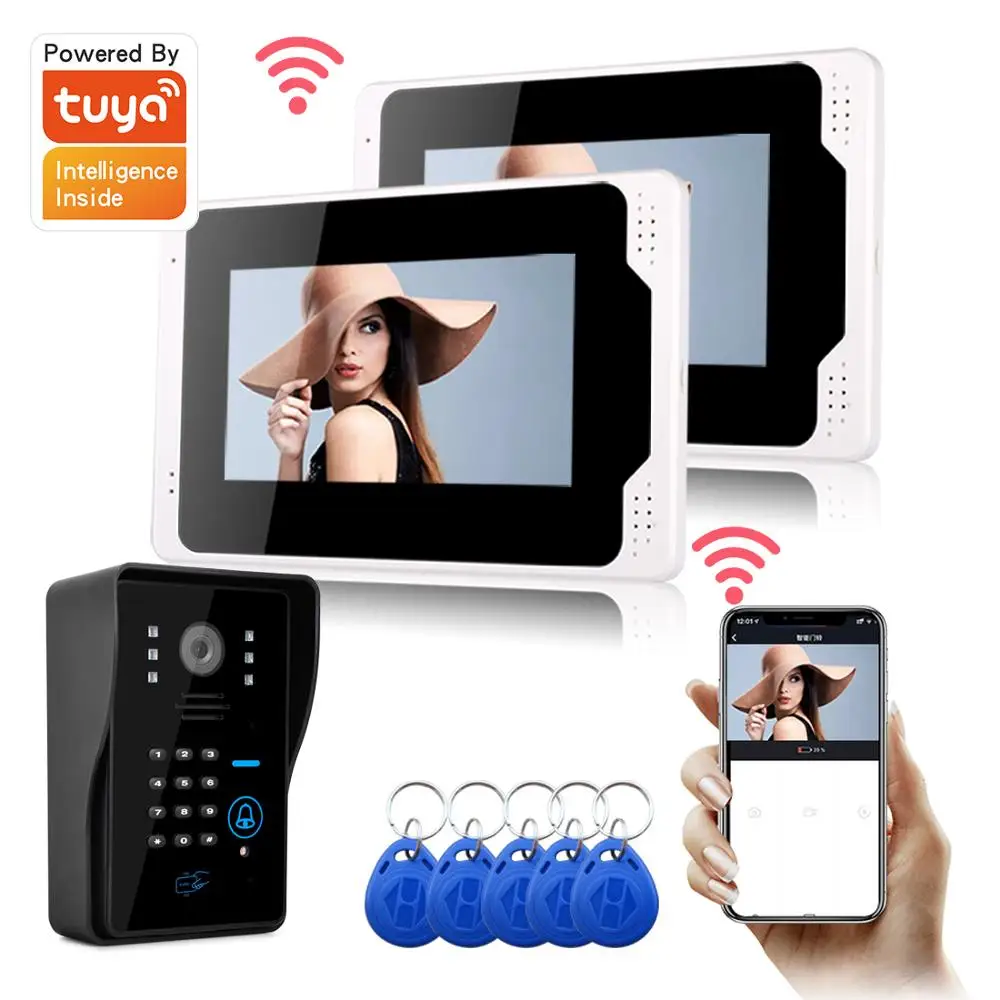 Видеодомофон Tuya видеодомофон с экраном 7 дюймов ЖК-дисплей Wi-Fi беспроводной