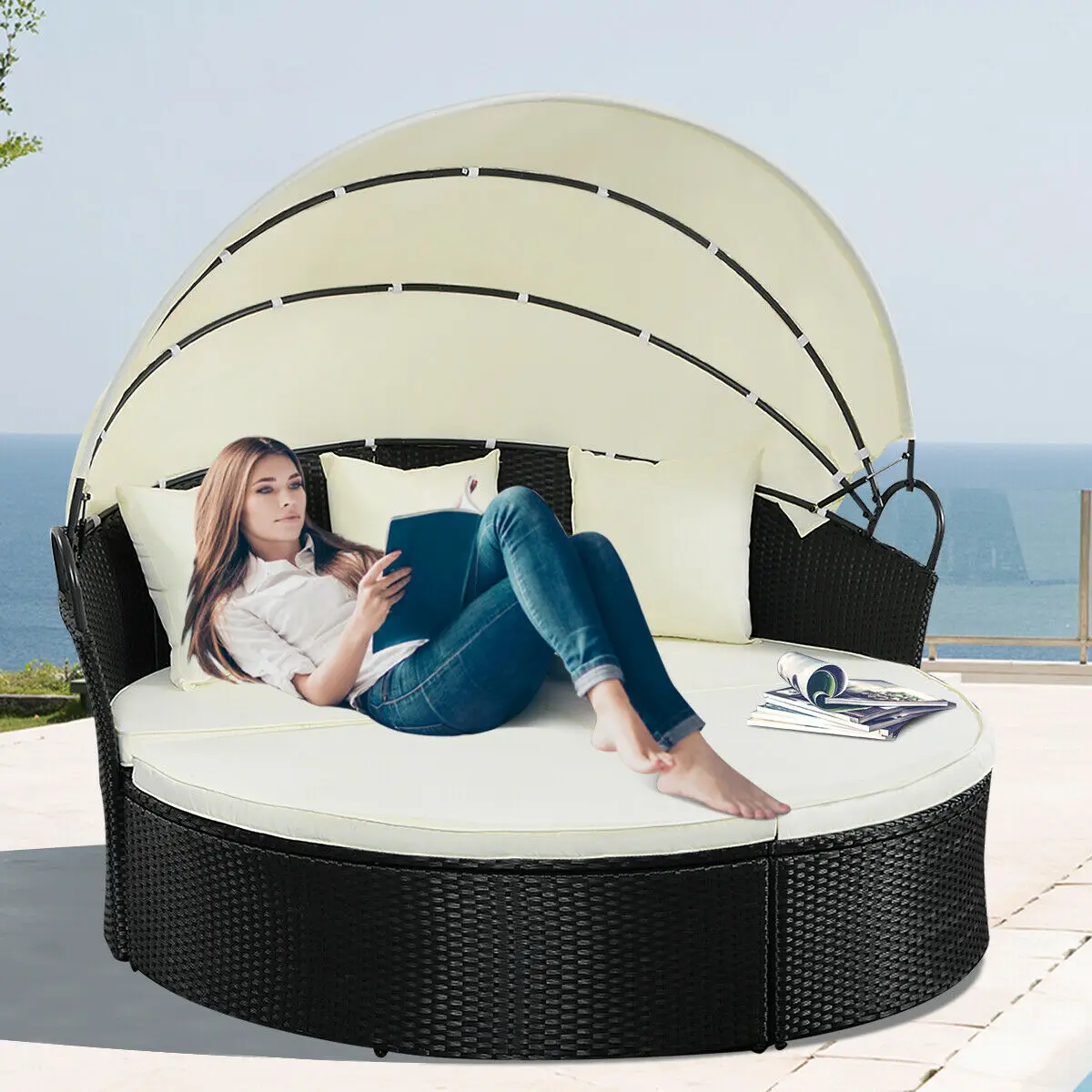 Costway Outdoor Patio Sofa Furniture Round Retractable Canopy Daybed Black Wicker Rattan
Costway Outdoor Patio Sofa Furniture Round Retractable Canopy Daybed Black Wicker Rattan