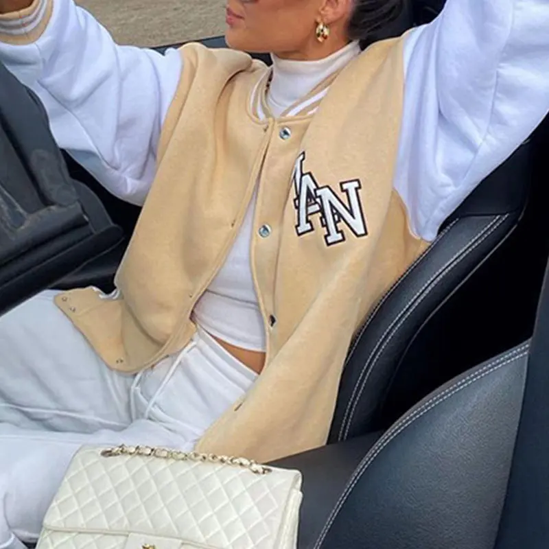 2021 Oversized Varsity Jacket Baseball Women Patchwork Autumn Winter Letter Print Long Sleeve Khaki Fashion Loose Y2k Coat
2021 Oversized Varsity Jacket Baseball Women Patchwork Autumn Winter Letter Print Long Sleeve Khaki Fashion Loose Y2k Coat