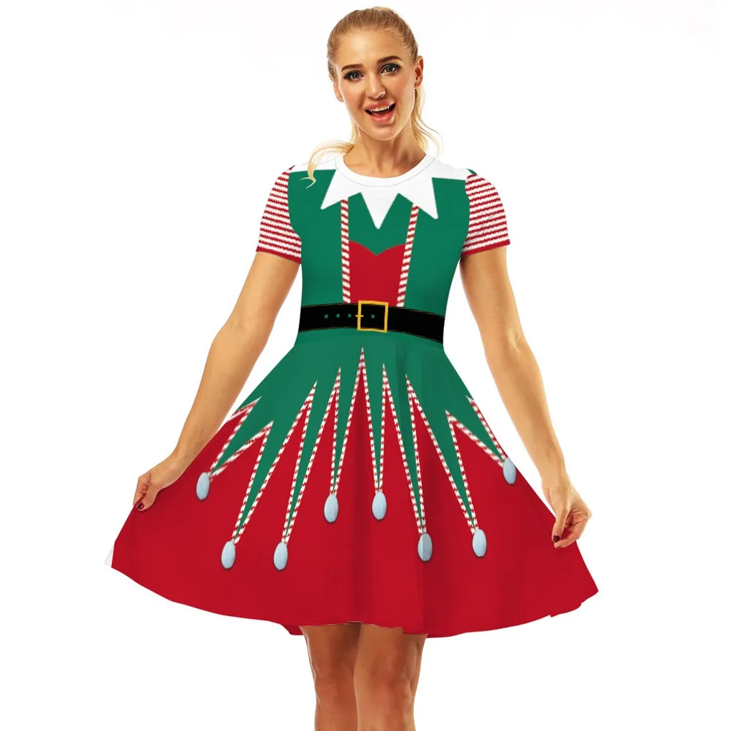 Festive Clothes Women Dresses Snowman Christmas Red 1950s Notes Print Vintage Costume Swing Party Green Dress платье женское |