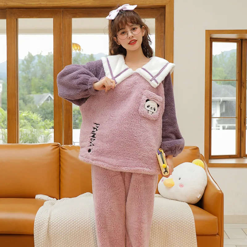 Winter Thickened Pajamas Women Cute Cartoon Coral Fleece Pyjamas Home Furnishing Suit Coral Velvet Home Wear Leisure Wear pjs
Winter Thickened Pajamas Women Cute Cartoon Coral Fleece Pyjamas Home Furnishing Suit Coral Velvet Home Wear Leisure Wear pjs