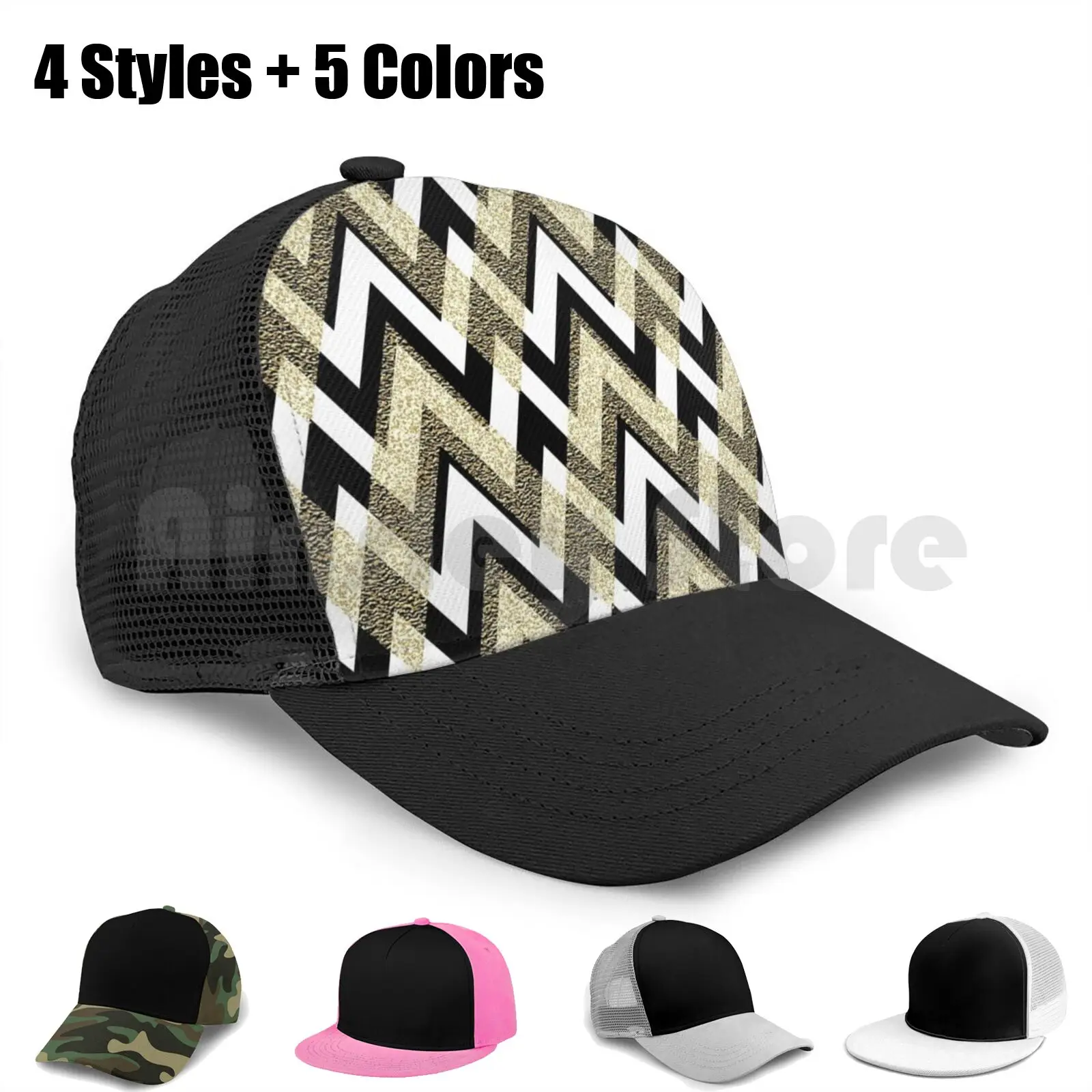 

Geometric Elegance Gold And Black Baseball Cap Adjustable Snapback Hats Hip Hop Zag Zigzag Geometric Pattern Stylish Trendy