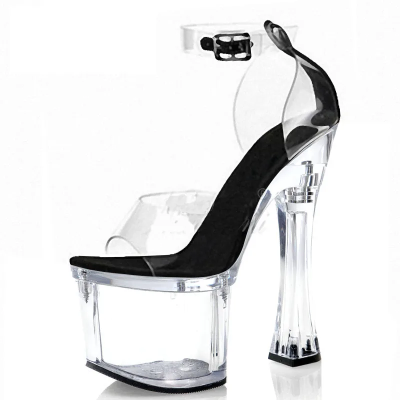 

Sexy 18cm Super High heeled shoes Spool heels Clear Crystal Women's Sandals Flower Bride shoes Nightclub Pole dancing Shoes