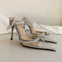 New Season Pumps Diamond Elizabeth Embellished Pvc Patent Leather Sandals Pearl Wedding Party Bride Princess Shoes