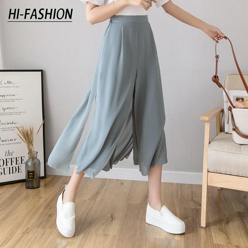 HI-FASHION Women Summer Casual Loose Fake Two Piece Pants Skirt za Woman Beach Pant Female Ice Silk Chiffon Wide-Legged Pants
HI-FASHION Women Summer Casual Loose Fake Two Piece Pants Skirt za Woman Beach Pant Female Ice Silk Chiffon Wide-Legged Pants