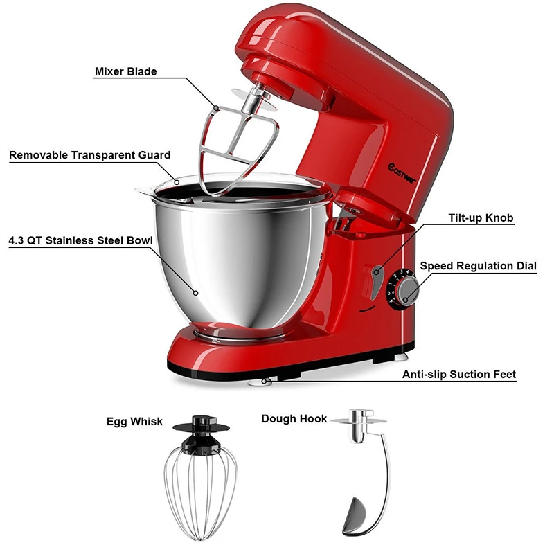 Costway 4.3 Qt 550 W Tilt-Head Stainless Steel Bowl Electric Food Stand Mixer Top Tier Quality Mixer High power 6 Speed Setting
Costway 4.3 Qt 550 W Tilt-Head Stainless Steel Bowl Electric Food Stand Mixer Top Tier Quality Mixer High power 6 Speed Setting