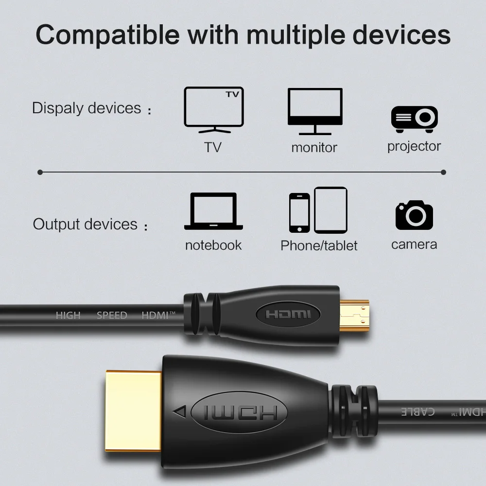 Micro HDMI совместимый с кабелем 1080P 3D 1 М 5 м 8 4 позолоченный штекер для ТВ