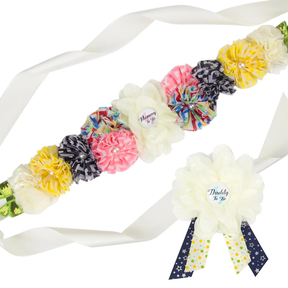 Chiffon Chevron Flower Maternity Sash Belt with Daddy Badge Pregant Women Stripe Floral Waist Sash Belt Party Photo Props 
Chiffon Chevron Flower Maternity Sash Belt with Daddy Badge Pregant Women Stripe Floral Waist Sash Belt Party Photo Props