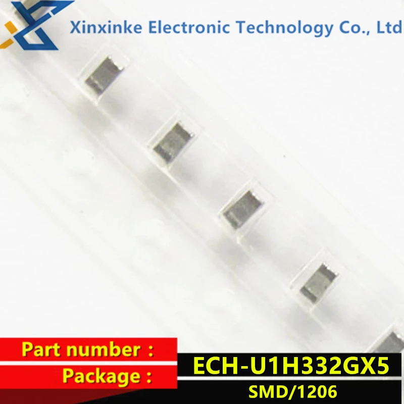 

10PCS ECHU1H332GX5 Thin Film Capacitor 3300pF 50VDC 2% 5% PPS FILM 1206 3.3nF ECH-U1H332JX5 CBB Polyester Capacitor New Original