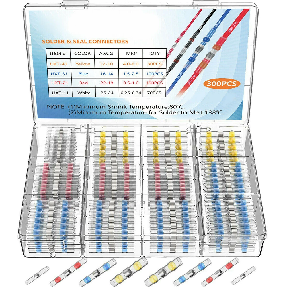 300Pcs Heat Shrink Butt Terminals Solder Seal Sleeve Wire Connector Crimp Connector Assortment Electrical Terminals Kit
300Pcs Heat Shrink Butt Terminals Solder Seal Sleeve Wire Connector Crimp Connector Assortment Electrical Terminals Kit