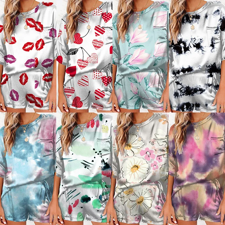 2021 new women's spring and summer pure color imitation silk printed pajamas home service short-sleeved irregular two-piece suit
2021 new women's spring and summer pure color imitation silk printed pajamas home service short-sleeved irregular two-piece suit