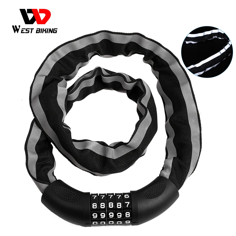 WEST BIKING Reflective Bike Chain Lock Upgrade 5-Digit Password Bike Lock Motorcycle Cycling Security Anti-Theft Bicycle Lock
WEST BIKING Reflective Bike Chain Lock Upgrade 5-Digit Password Bike Lock Motorcycle Cycling Security Anti-Theft Bicycle Lock