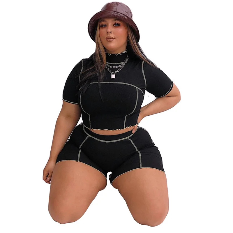 Fashion Turtleneck Short Sleeves Shorts Sets Wholesale Casual Plus Size Women Clothing Slim Black Two Piece Set 4xl Dropshipping
Fashion Turtleneck Short Sleeves Shorts Sets Wholesale Casual Plus Size Women Clothing Slim Black Two Piece Set 4xl Dropshipping