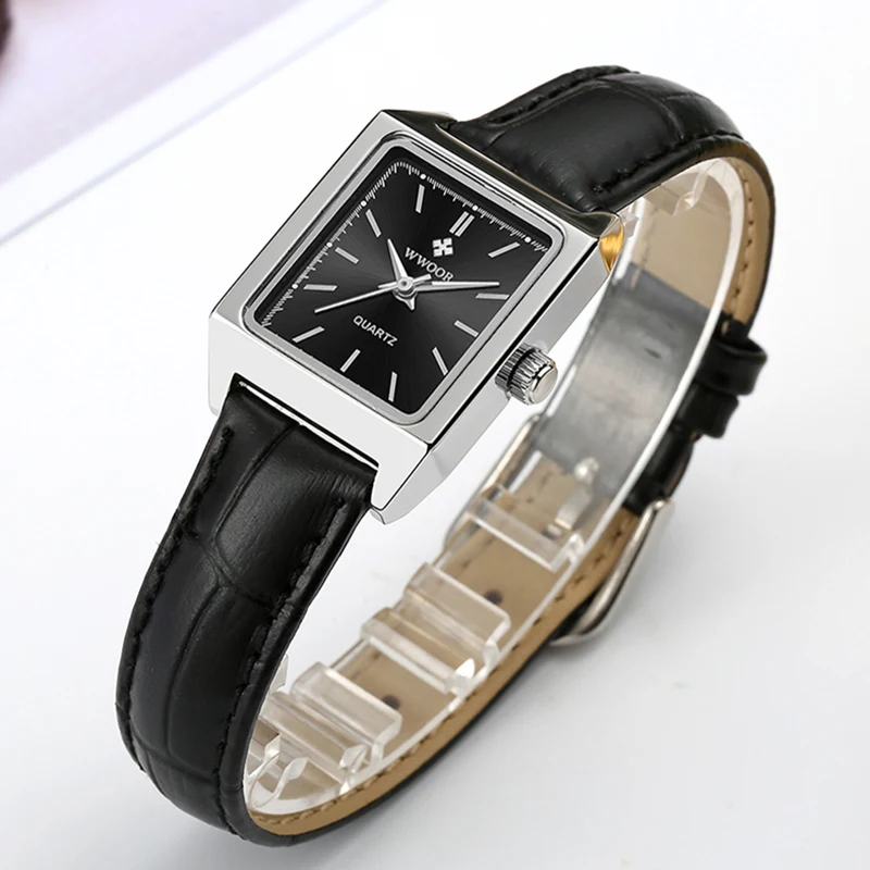 WWOOR элегантные квадратные часы для женщин Топ бренд роскошные черные кварцевые