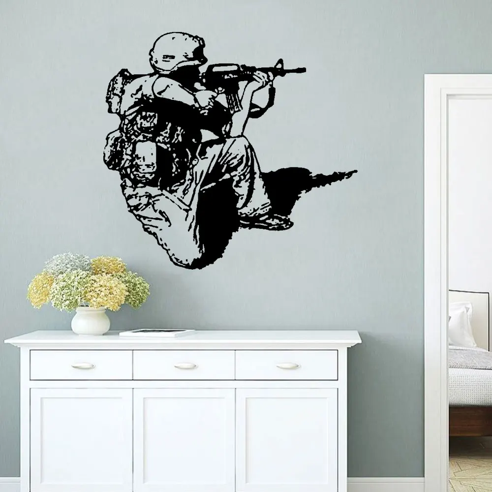 

Classic Wall Decal Sticker Bedroom Soldier Warrior Fighter War Military Army Gun Weapon Bullet Boys girls Bedroom Decor DW21813