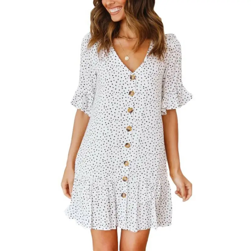Fashion Style Women V Neck Ruffle Smock Mini Dress Short Sleeve Summer Beach Holiday Sundress
Fashion Style Women V Neck Ruffle Smock Mini Dress Short Sleeve Summer Beach Holiday Sundress