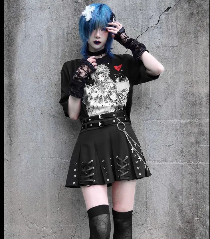 original design dark punk mini skirt metal holes lace-up pleated solid black skirt japanese harajuku gothic skirt summer skirt
original design dark punk mini skirt metal holes lace-up pleated solid black skirt japanese harajuku gothic skirt summer skirt