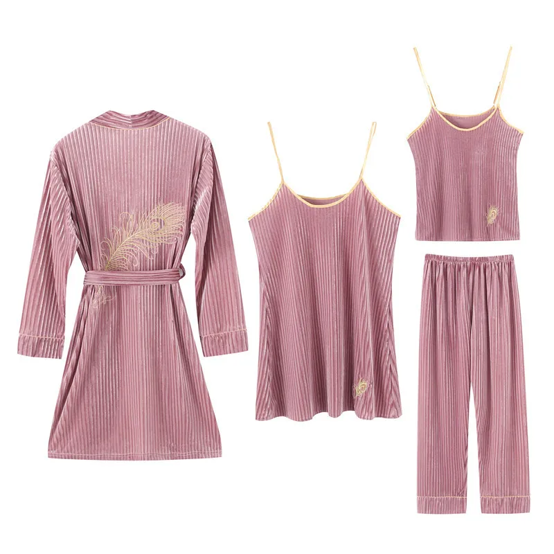 Velour Striped Pajamas Set Soft Home Clothes Autumn Pijamas Bathrobe Women Kimono Gown 4PCS Sleepwear Casual Intimate Lingerie
Velour Striped Pajamas Set Soft Home Clothes Autumn Pijamas Bathrobe Women Kimono Gown 4PCS Sleepwear Casual Intimate Lingerie