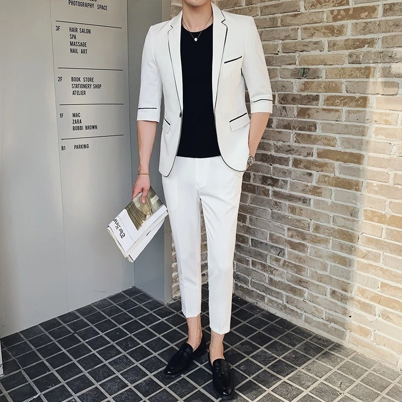 men You two in shorts, white and black, Korean style 2020, junior business suit