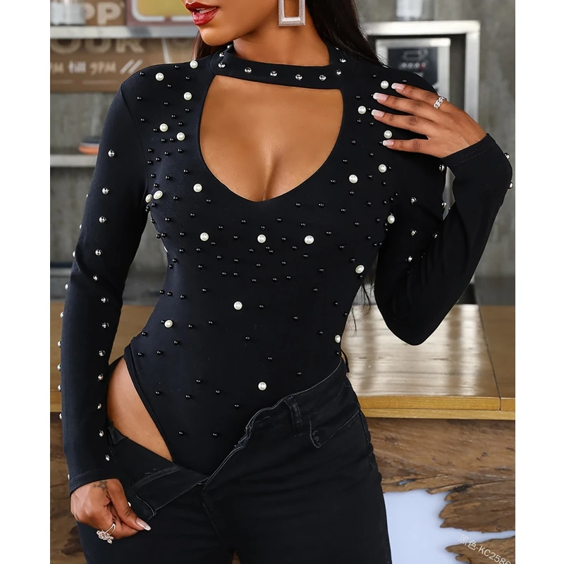 WEPBEL Bodysuits Women's Sexy Solid Color Beading Slim Bodysuits Summer Fashion Long Sleeve V-neck High Waist Bodysuits
WEPBEL Bodysuits Women's Sexy Solid Color Beading Slim Bodysuits Summer Fashion Long Sleeve V-neck High Waist Bodysuits