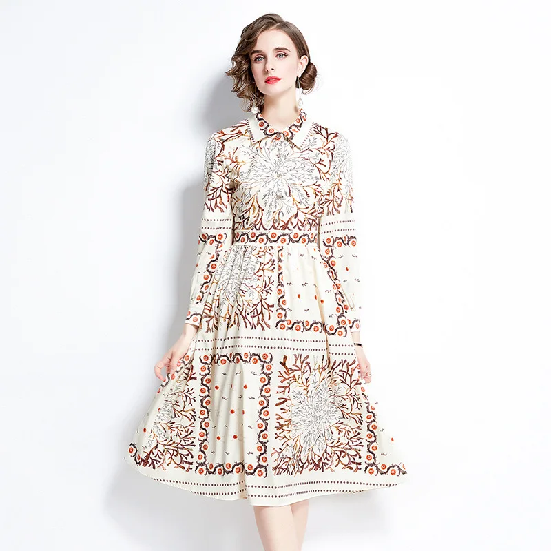 2021 Fall Women 's Clothing Dress Graceful Stand Collar Long Sleeve Fashion Printed Slim Mid-Length Skirt
2021 Fall Women 's Clothing Dress Graceful Stand Collar Long Sleeve Fashion Printed Slim Mid-Length Skirt