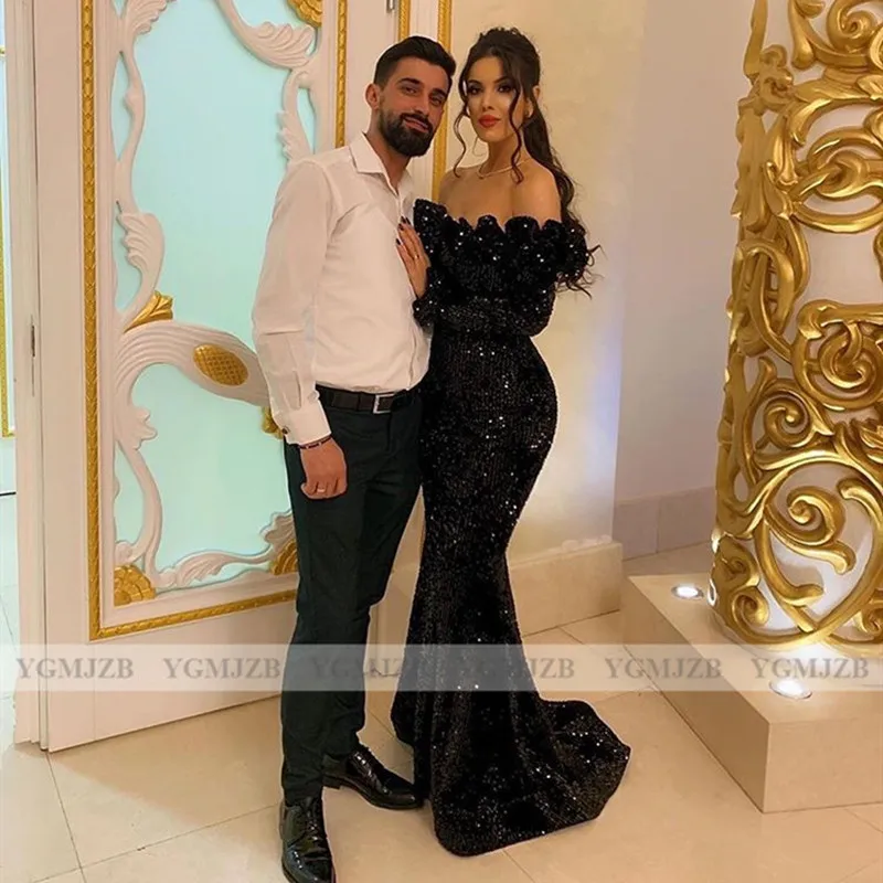 Elegant Off Shoulder Sequined Black Evening Dresses Long Sleeves 2020 Mermaid Arabic Dubai Formal Party Dress Robe De Soiree
Elegant Off Shoulder Sequined Black Evening Dresses Long Sleeves 2020 Mermaid Arabic Dubai Formal Party Dress Robe De Soiree