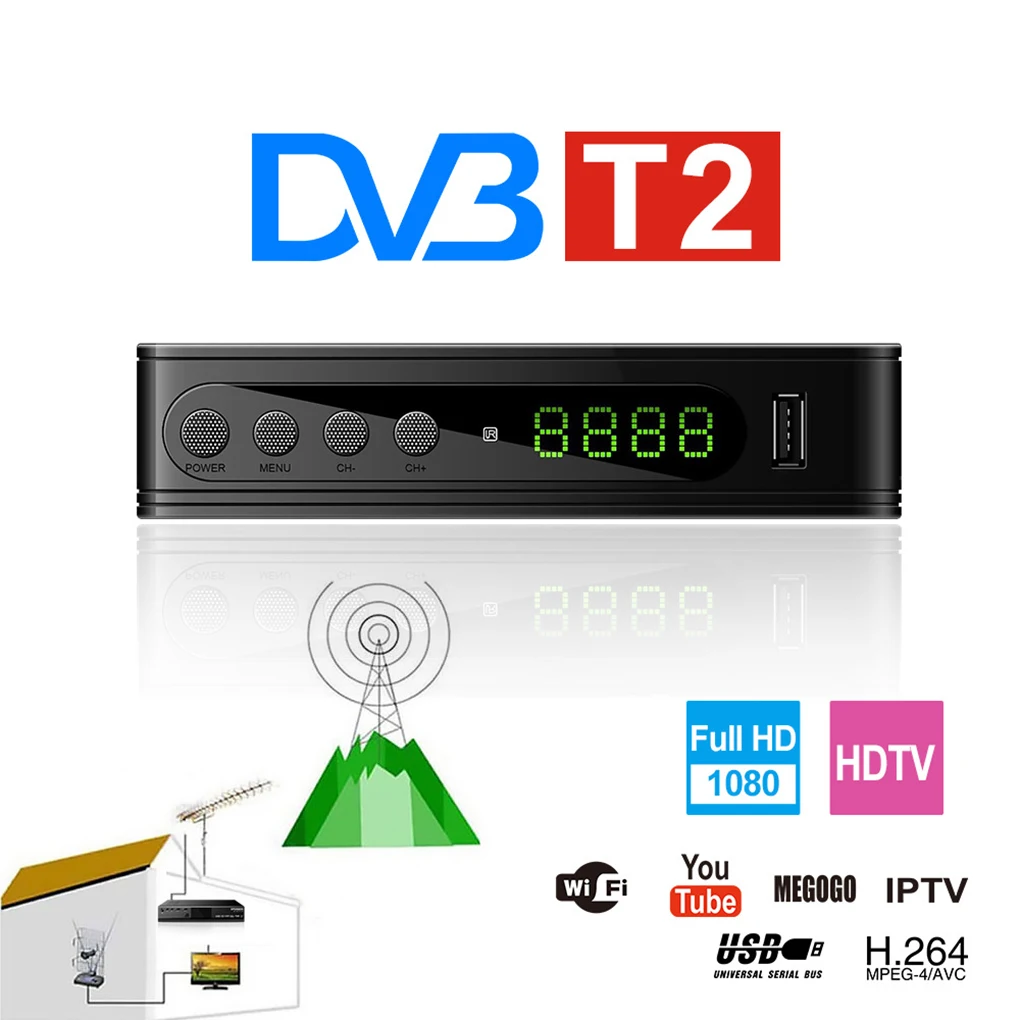 

DVB-T2 DVB-C, цифровая Смарт ТВ-приставка с поддержкой Wi-Fi, 1080P, цифровой ТВ-тюнер, приемник, 1080P, декодер формата HD/4 PVR, вилка ЕС