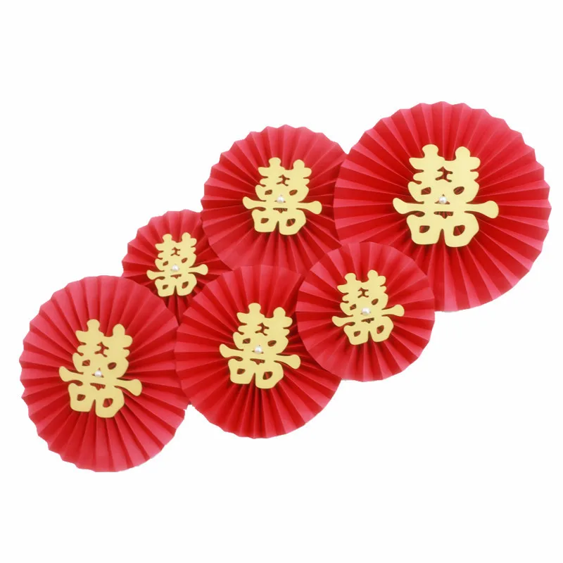 6Pcs Double Happiness Chinese Red Traditional Wedding Decorations Red Paper Folding Fan Flower Wedding Room Wall Stickers Decor
6Pcs Double Happiness Chinese Red Traditional Wedding Decorations Red Paper Folding Fan Flower Wedding Room Wall Stickers Decor