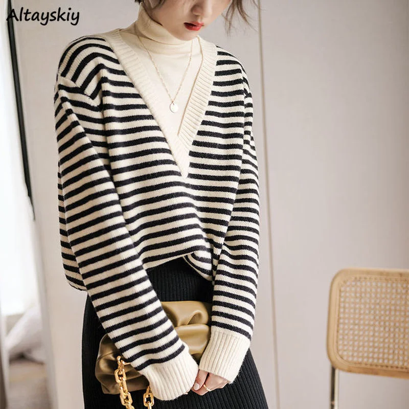 Pullovers Sweaters Women Striped Tender Spring Fall Ladies Casual All-match Knitting Elegant Female Ulzzang Chic Ins Turtleneck
Pullovers Sweaters Women Striped Tender Spring Fall Ladies Casual All-match Knitting Elegant Female Ulzzang Chic Ins Turtleneck