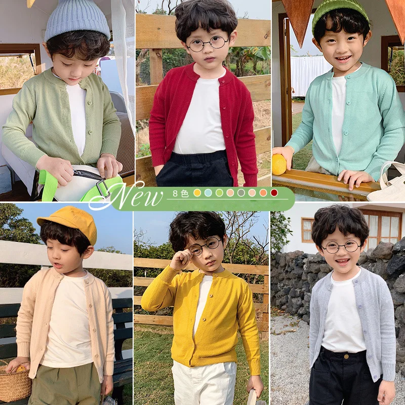 Весенний кардиган для мальчиков и девочек вязаная одежда с длинными рукавами