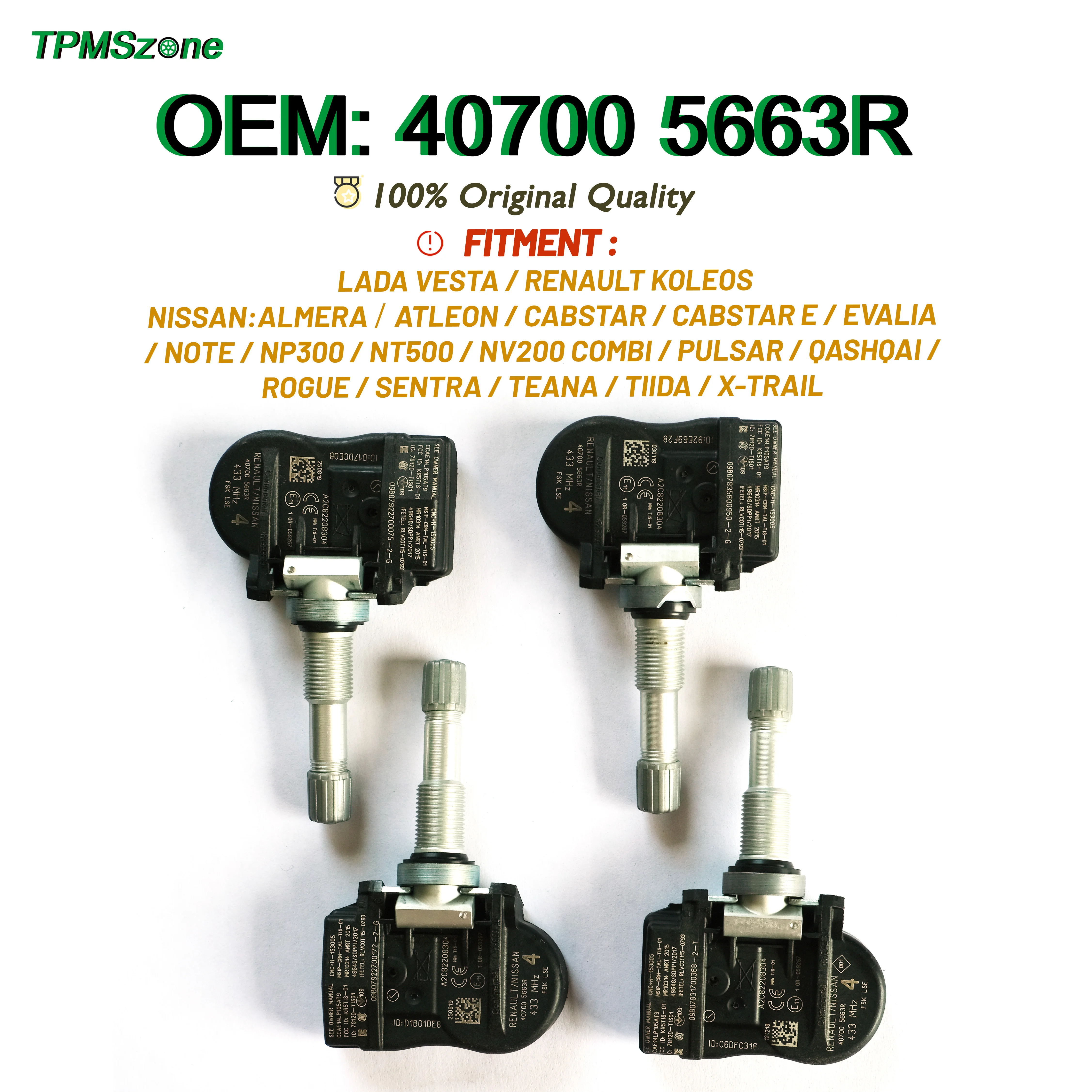 CarTPMS 40700-5663R FOR 2014-2016NissanQashqaiTeanaRogueTiidaLada 433MHz TirePressureMonitorSensor 407005663R REPLACE 407003VU0A
CarTPMS 40700-5663R FOR 2014-2016NissanQashqaiTeanaRogueTiidaLada 433MHz TirePressureMonitorSensor 407005663R REPLACE 407003VU0A