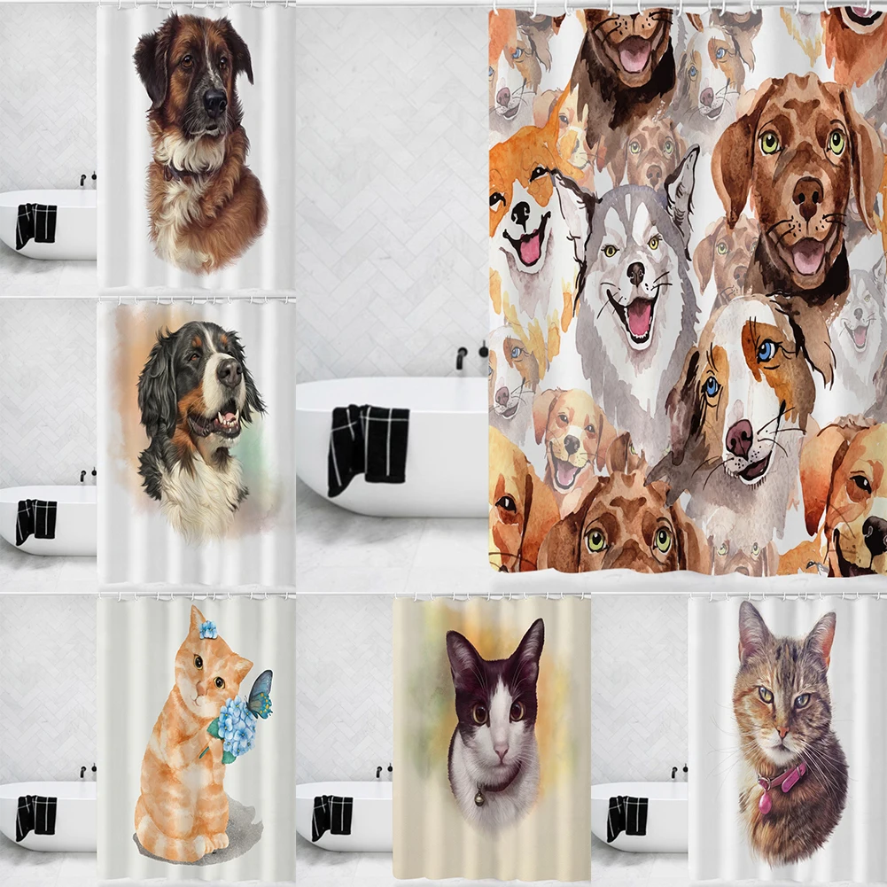 Забавные животные Кошка Собака 3D печать занавеска для душа из полиэстера водонепроницаемая ткань для ванной домашний декор 
Забавные животные Кошка Собака 3D печать занавеска для душа из полиэстера водонепроницаемая ткань для ванной домашний декор
