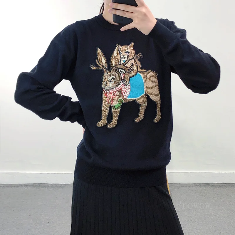 Harajuku Black Sweater Women Animal Embroidery Pullover Sweater 2021 Autumn Winter Sweater Women Round Neck Kniwear Top dropship
Harajuku Black Sweater Women Animal Embroidery Pullover Sweater 2021 Autumn Winter Sweater Women Round Neck Kniwear Top dropship