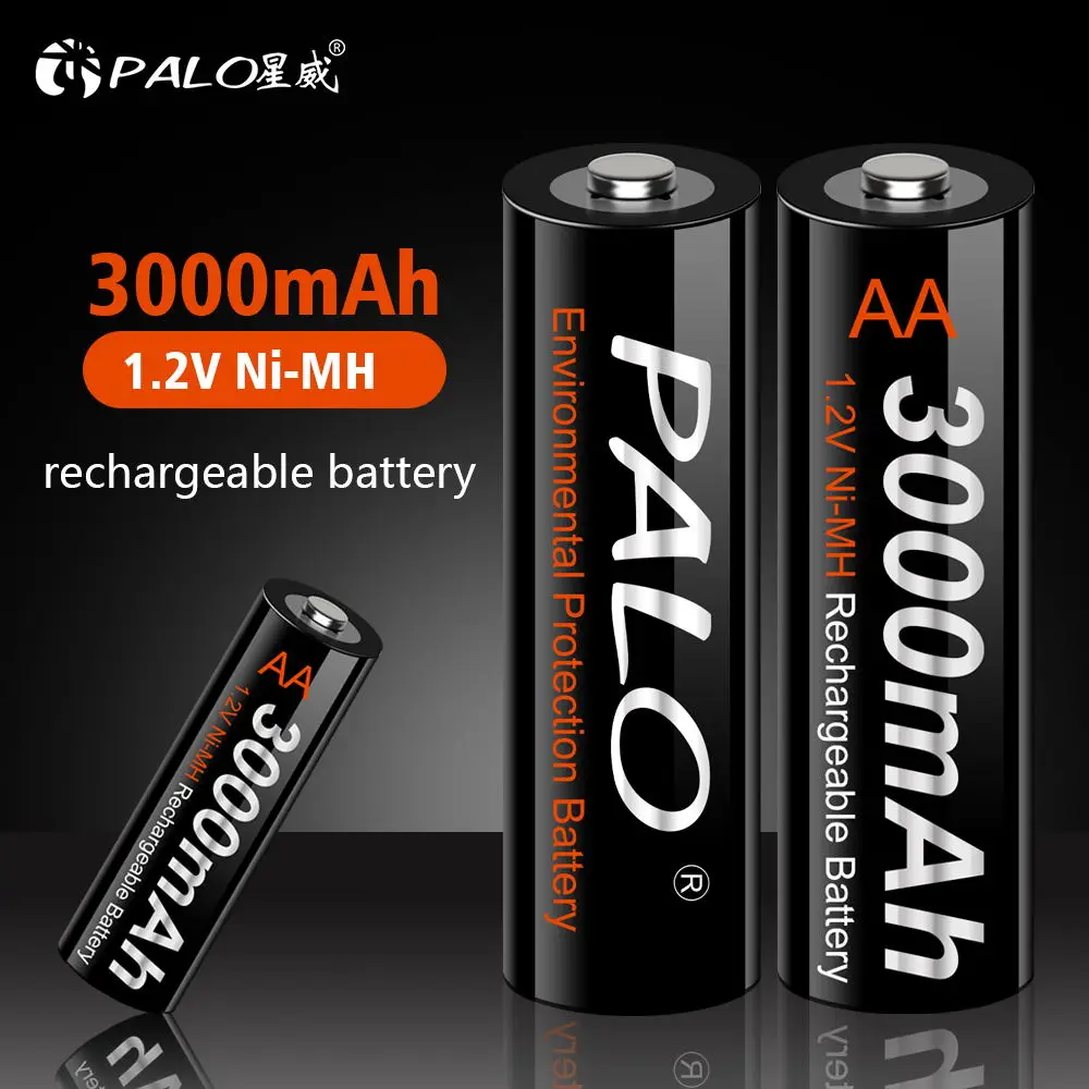 

PALO 1.2V AA Battery NIMH AA 3000mAh 2A Ni-MH aa Rechargeable Batteries AA Bateria Baterias for flashlight toys aa Batteries