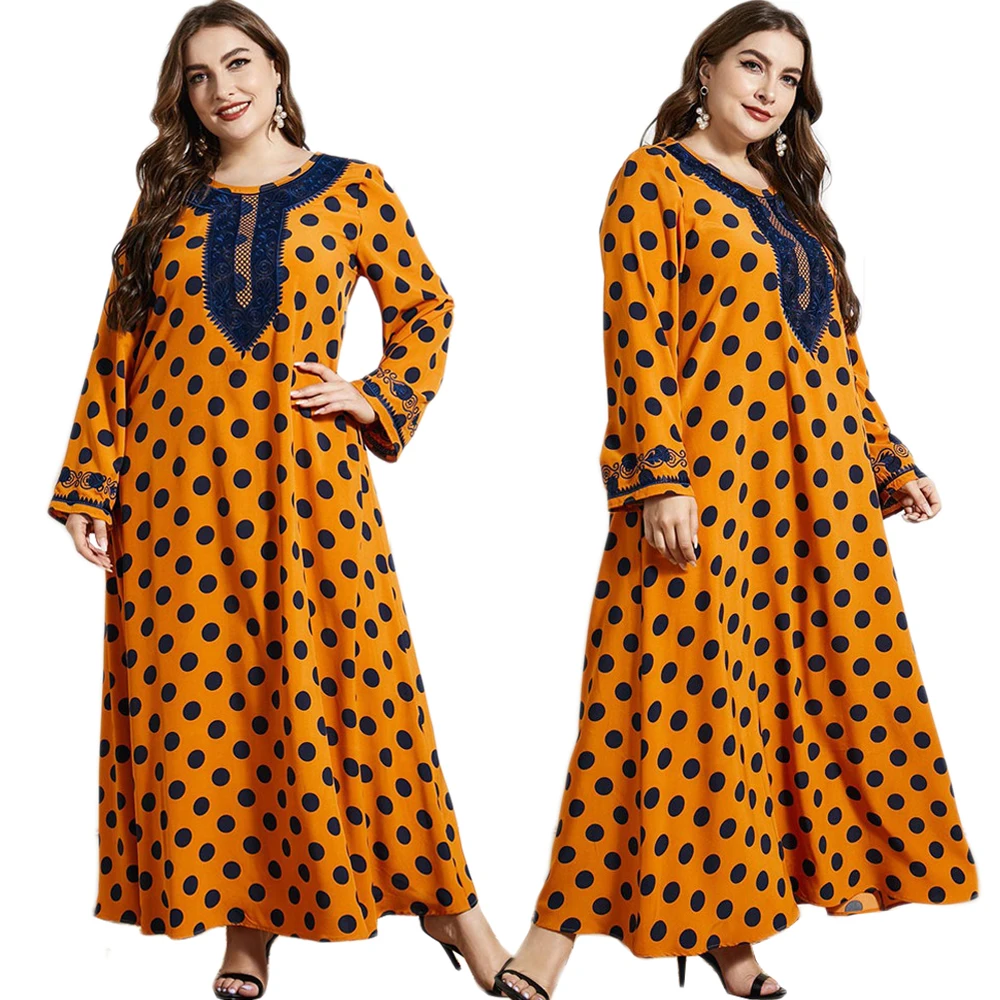 Plus Size Muslim Polka Dot Long Dress Ethnic Vintage Embroidery Abaya For Women Maxi Robe Ramadan Islamic Clothing Kaftan Dress
Plus Size Muslim Polka Dot Long Dress Ethnic Vintage Embroidery Abaya For Women Maxi Robe Ramadan Islamic Clothing Kaftan Dress