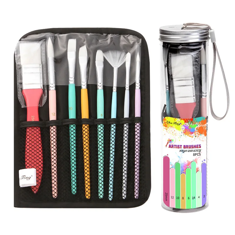 8pcs Color Wood Handle Nylon Artist Paint Brushes Set Cloth Bag Plastic Tube Fan Wide Brush for Acrylic Oil Watercolor Painting
8pcs Color Wood Handle Nylon Artist Paint Brushes Set Cloth Bag Plastic Tube Fan Wide Brush for Acrylic Oil Watercolor Painting