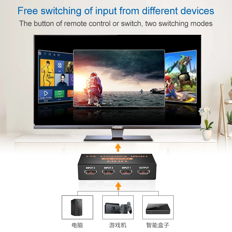 1080P 4K * 2K HDMI-совместимый видеопереключатель HD сплиттер 3 входа 1 выход порт