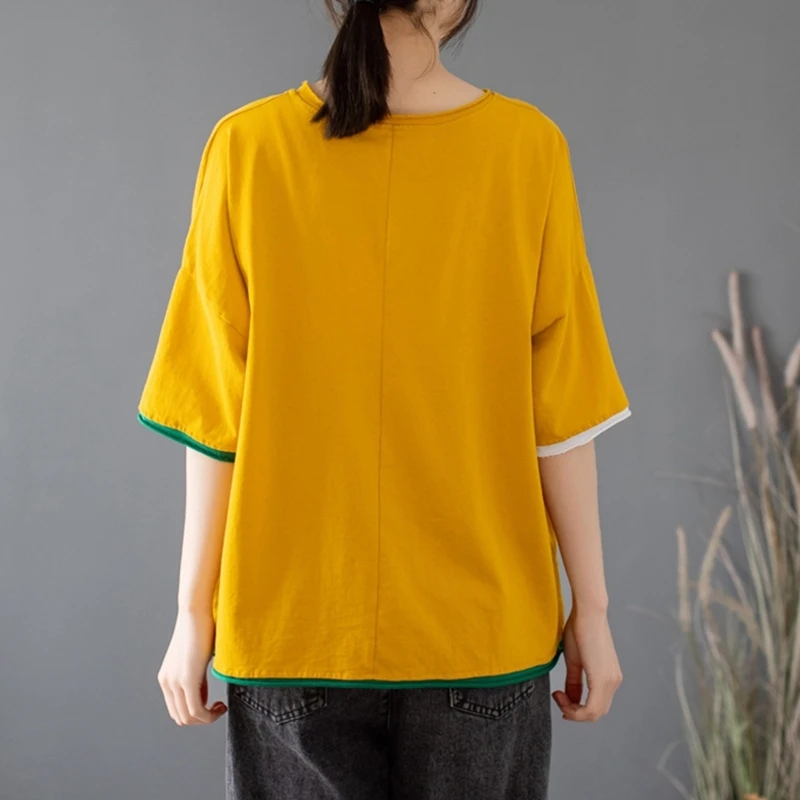 Summer New Retro Vintage T Shirts Cartoon Color Contrast Cloth Embroidery Burr T-shirt Short Sleeve Cotton Top Tees Yalabovso
Summer New Retro Vintage T Shirts Cartoon Color Contrast Cloth Embroidery Burr T-shirt Short Sleeve Cotton Top Tees Yalabovso