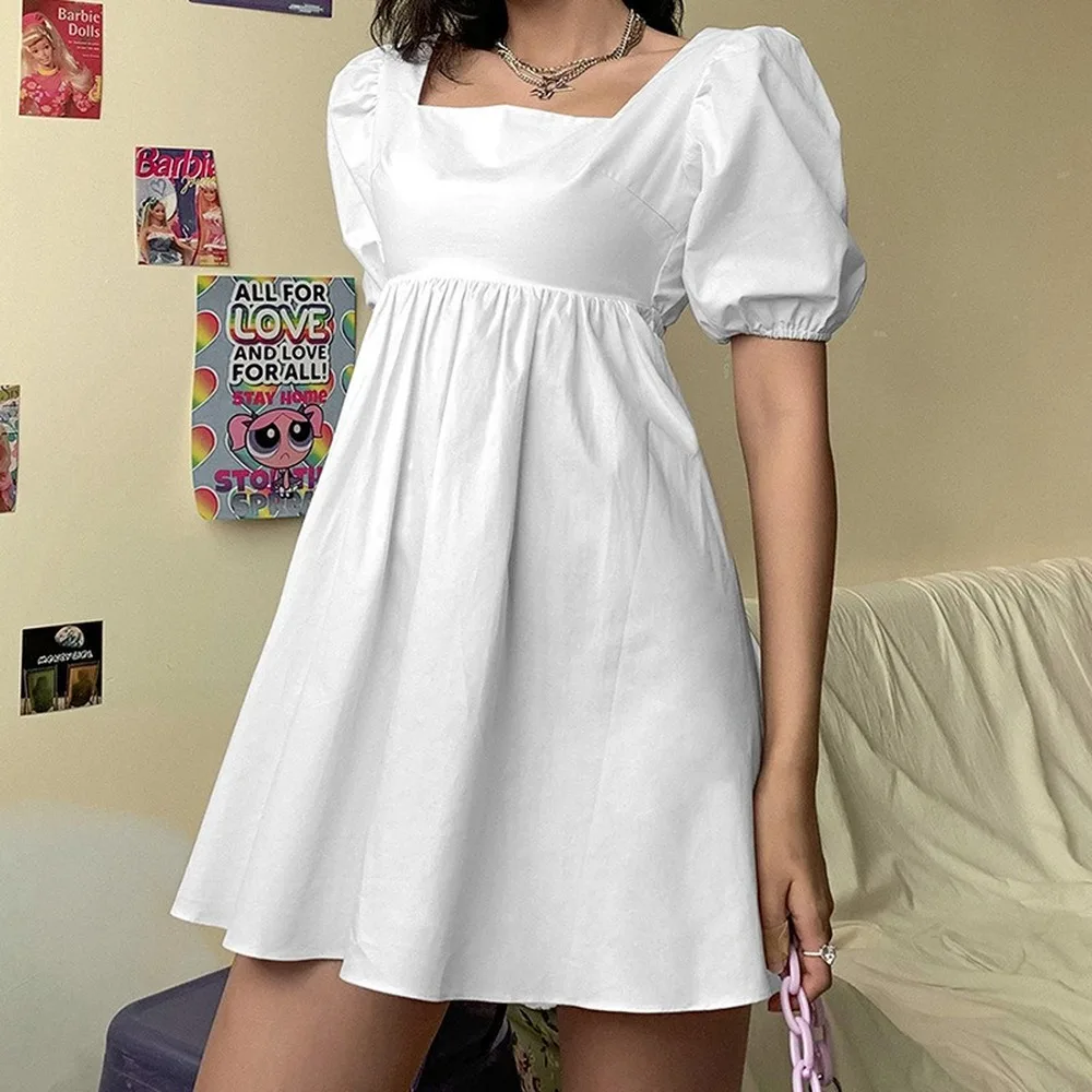 Sundress Puff Sleeve Square Collar Dress White Short Sleeve Dresses Sexy Backless Middle Dress High Waist Loose Summer Dresses
Sundress Puff Sleeve Square Collar Dress White Short Sleeve Dresses Sexy Backless Middle Dress High Waist Loose Summer Dresses