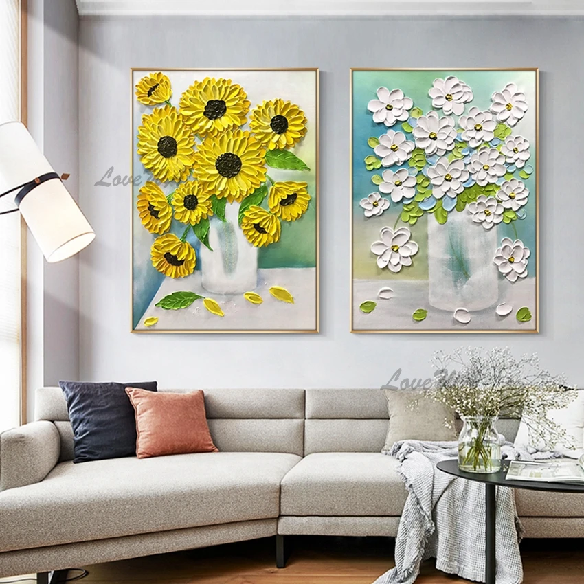 Palette Knife Oil Painting Wall Picture For Restaurant White Flower Sunflower Wall Art Frameless Canvas Home Decoration
Palette Knife Oil Painting Wall Picture For Restaurant White Flower Sunflower Wall Art Frameless Canvas Home Decoration