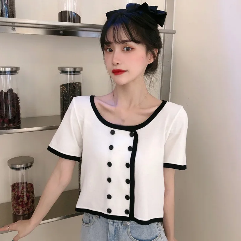 Women's O Neck Color Matching T Shirts Summer Slim Expose Navel Knitted Short Sleeve Tops Casual T-Shirts
Women's O Neck Color Matching T Shirts Summer Slim Expose Navel Knitted Short Sleeve Tops Casual T-Shirts