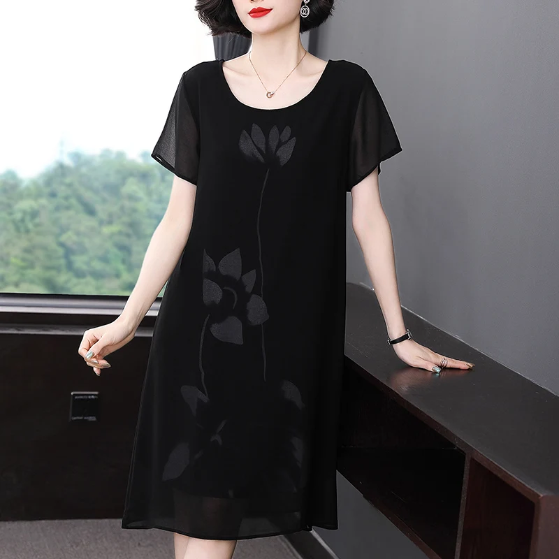 Dresses For Women 2021 Summer Elegant Black O-Neck Plus Size Chiffon Dress Fashion Print Loose Womens Clothing Vestido De Mujer
Dresses For Women 2021 Summer Elegant Black O-Neck Plus Size Chiffon Dress Fashion Print Loose Womens Clothing Vestido De Mujer